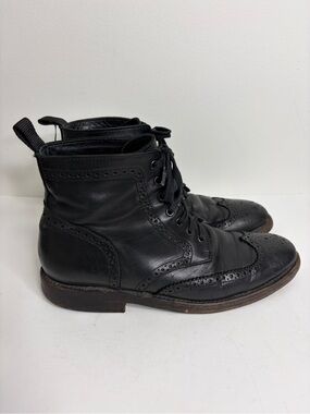 Thursday Boots Mens 9.5 Black Leather Wingtip Brogue Lace Up Handmade